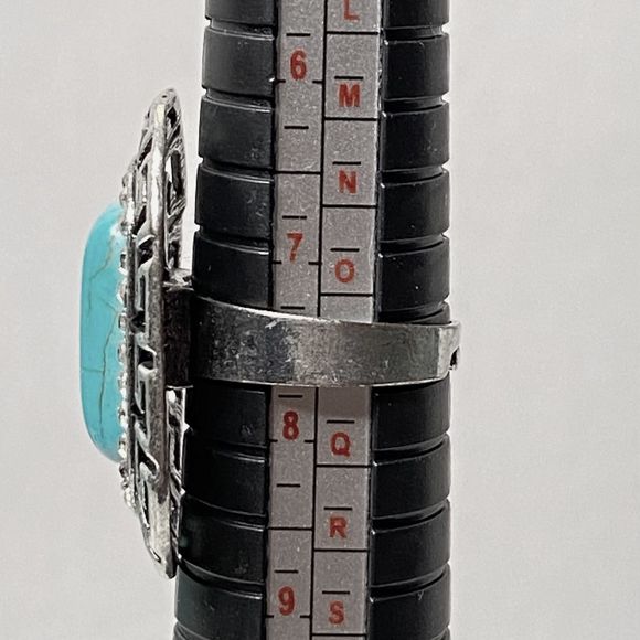 Southwest Style Earrings & Ring Faux Turquoise Stones Rhinestones Silver Frame - Picture 15 of 15